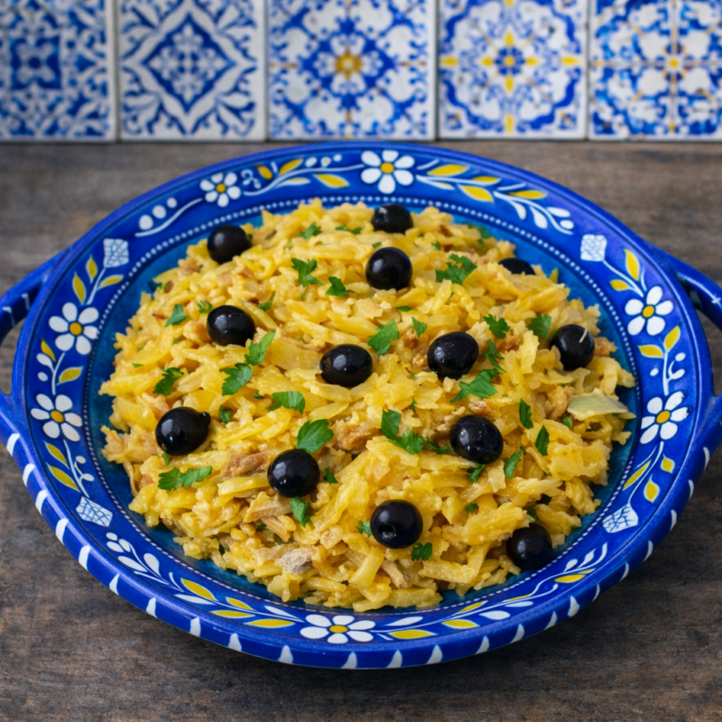 Bacalhau a Bràs com salada verde