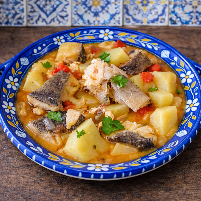 Calderada de bacalhau com poejos