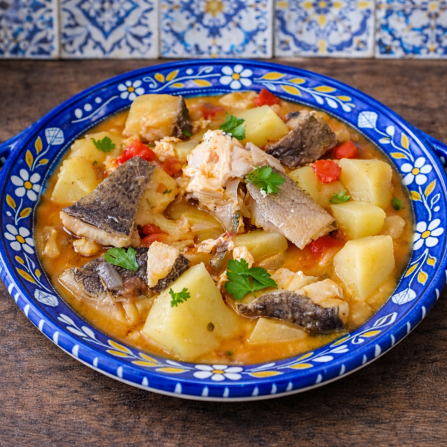 Calderada de bacalhau com poejos