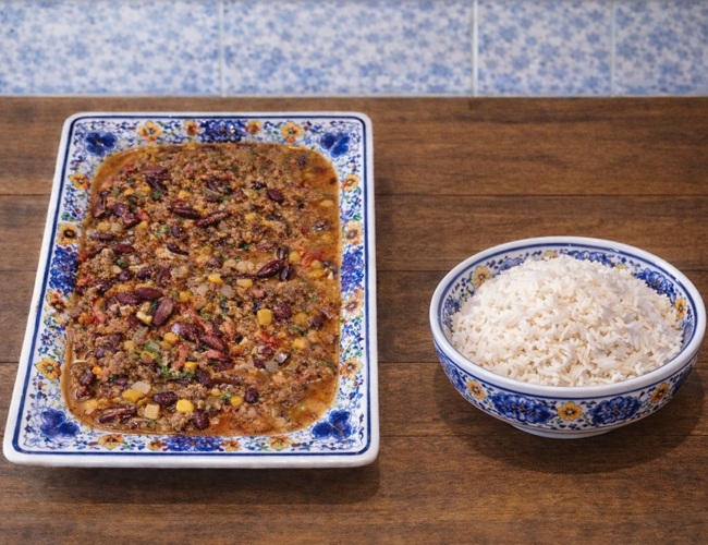 Chili con carne e arroz