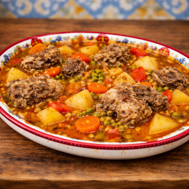 Estufado de borego com ervilhas