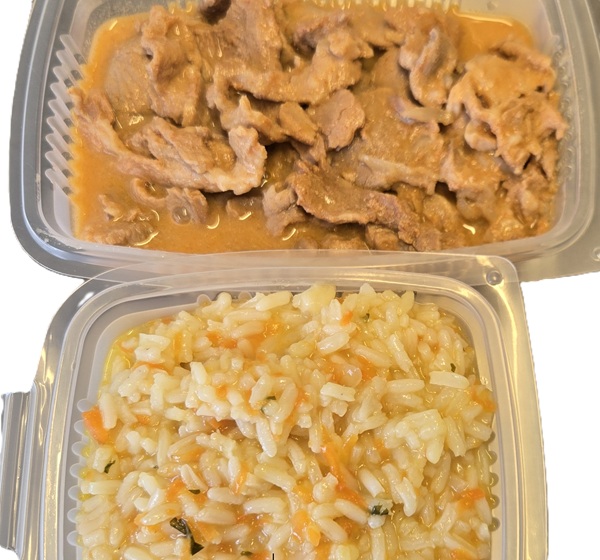 Bifanas no tacho com arroz de cenoura