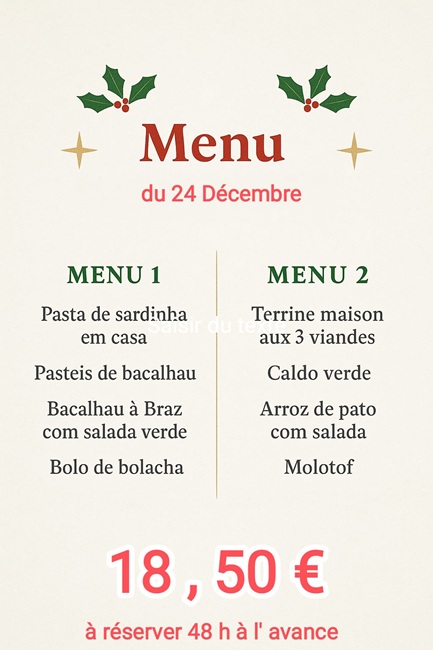 Menu du réveillon de Noël